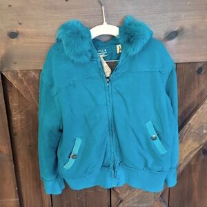 Da-Nang Turquoise Double Layered Jacket with Faux Fur Hood (so soft) Size M